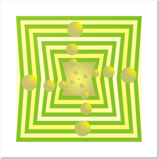 Spheres Pirouetting Through a Green and Yellow Portal Posters and Art